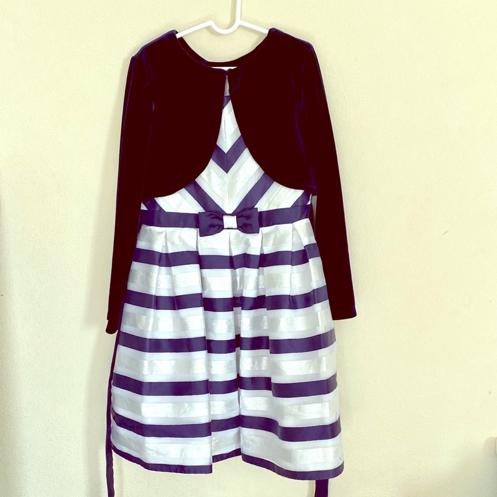 Fancy Pouf dress with Navy blue long sleeve bolero